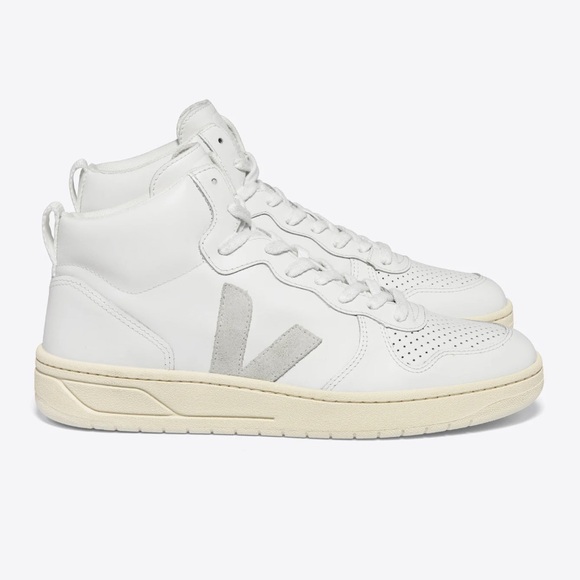 Veja Shoes - Veja White V-15 Leather High-Top Sneakers